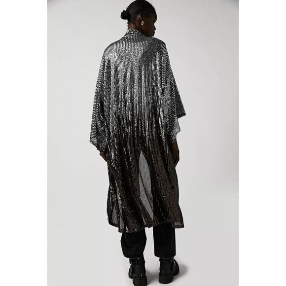 Free People Party On Sequin Kimono Jacket Duster - Silver - Picture 2 of 4